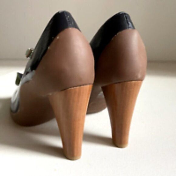 Canela by  Hush Puppies Navy Blue PAtent LEather Mary Jane Heels 38 - Picture 9 of 13